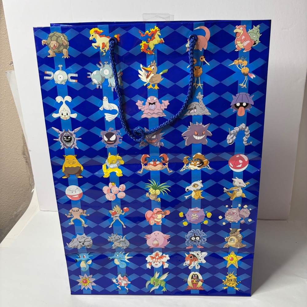 Vintage Pokemon Happy Holidays‎ Gift Bag Blue Pokemon Characters 2000 Retro